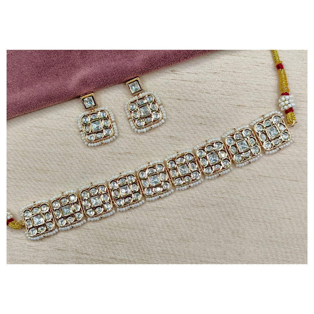 Royal Kundan Jewellery Designer Polki Kundan Pearl Choker Necklace Set