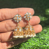 Royal Kundan Jewellery Premium Polki Kundan Stone And Pearl Jhumki Earrings