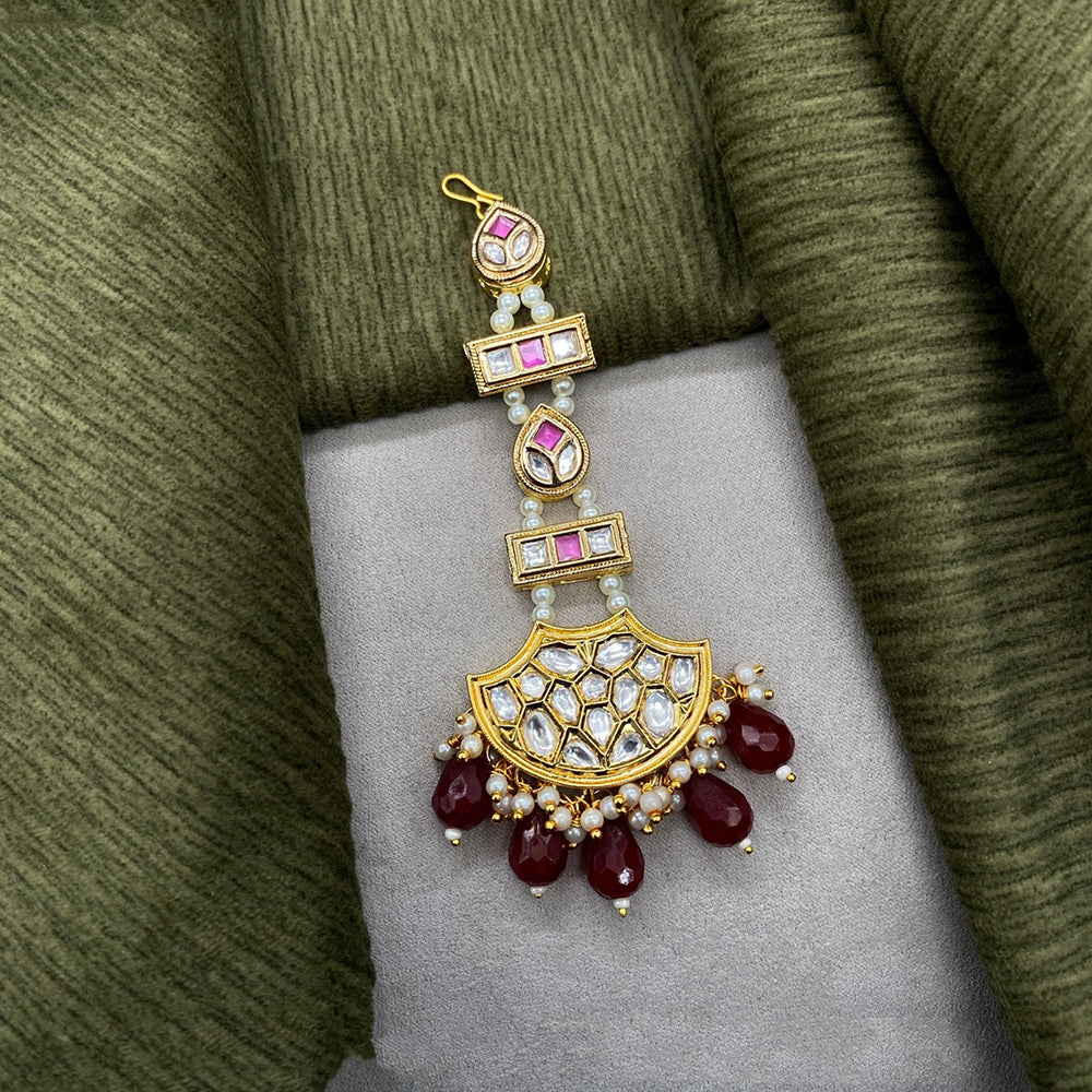 Royal Kundan Jewellery Designer Kundan Stone With Beads Maangtikka