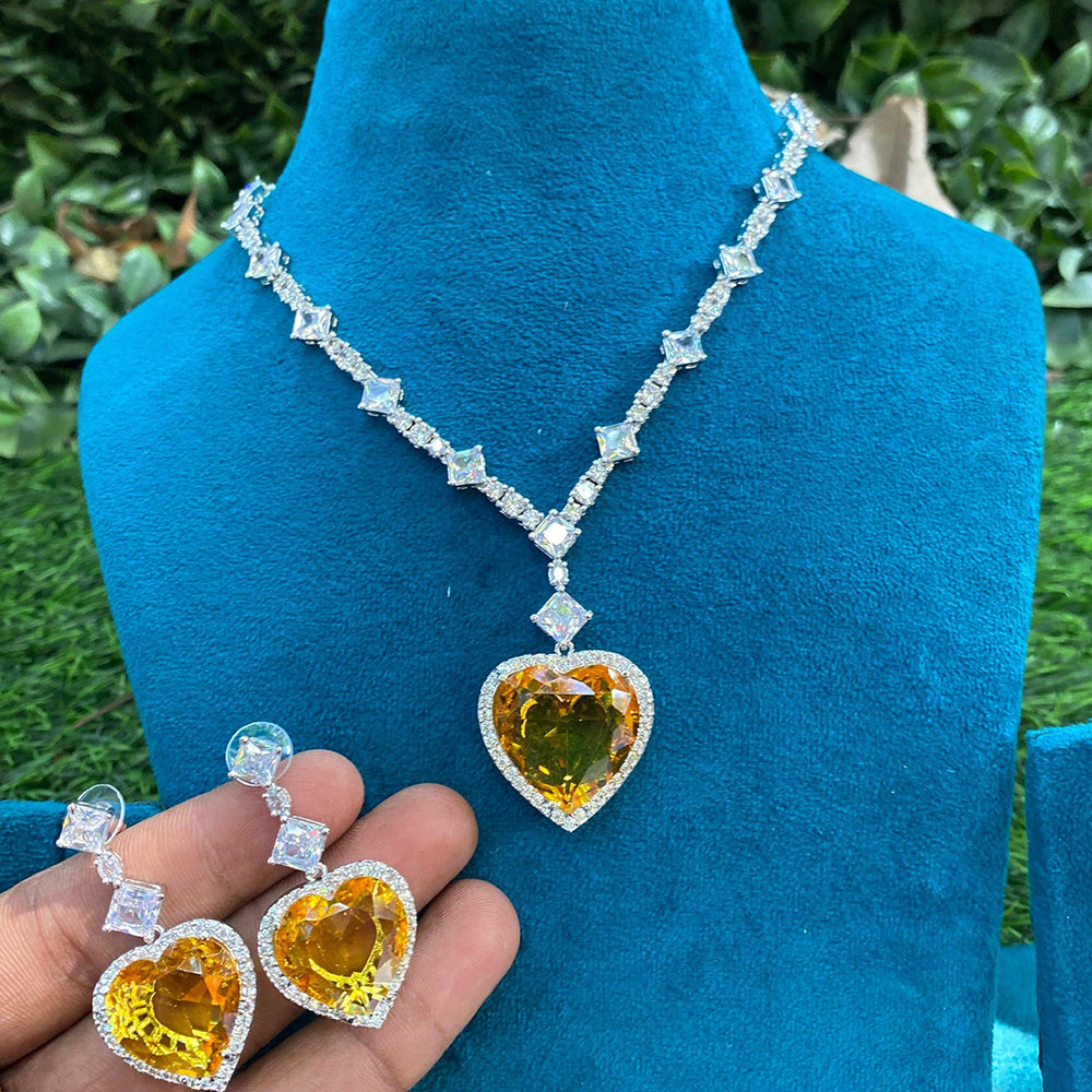 Royal Kundan Jewellery Glamorous Heart Shape American Diamond Necklace Set