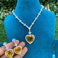 Royal Kundan Jewellery Glamorous Heart Shape American Diamond Necklace Set