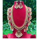 Royal Kundan Jewellery Handcrafted Pota Stone and Pearl Long Necklace Set