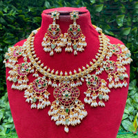 Royal Kundan Jewellery Handcrafted Pota Stone and Pearl Necklace Set