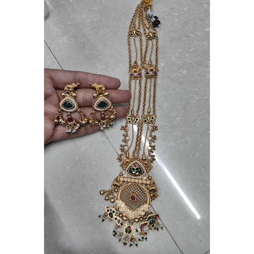 Royal Kundan Jewellery Pota Stone And Pearl Designer Long Necklace Set