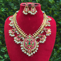 Royal Kundan Jewellery Premium Pota Stone Pearl And Beaded Necklace Set