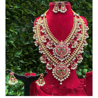 Royal Kundan Jewellery Designer Pota Stone And Pearl Double Necklace Set