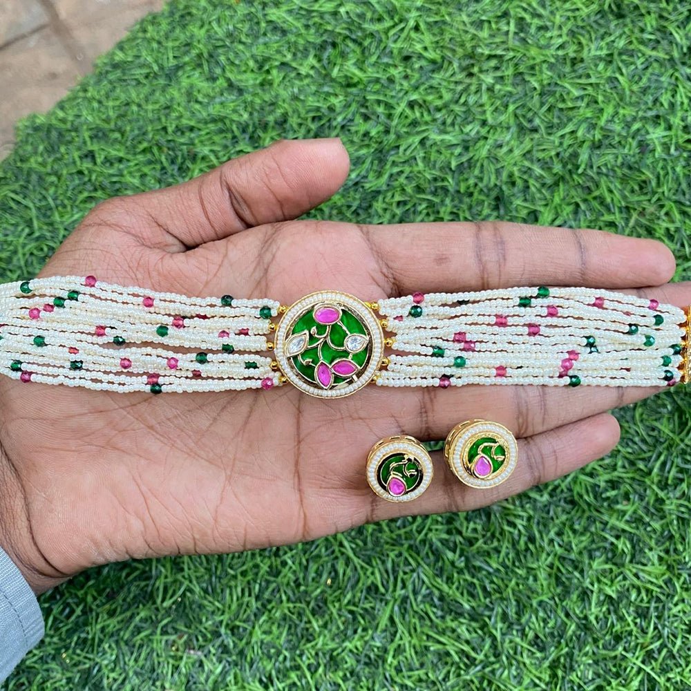 Royal Kundan Jewellery Nawabi Charm Polki Kundan Stone And Pearl Choker Necklace Set