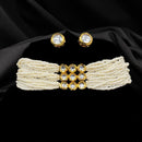 Royal Kundan Jewellery Kundan Stone And Pearl Multi Strand Choker Necklace Set