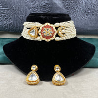 Royal Kundan Jewellery Kundan Stone And Pearl Meenakari Choker Necklace Set
