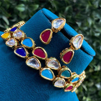 Royal Kundan Jewellery Grand Multicolor Pota Stone Necklace Set