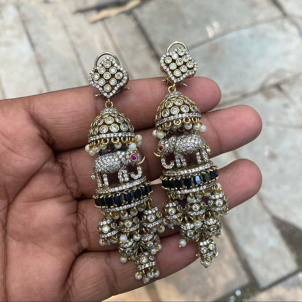 Royal Kundan Jewellery Elephant Motif Austrian Stone Jhumki Earrings