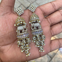 Royal Kundan Jewellery Elephant Motif Austrian Stone Jhumki Earrings