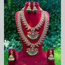 Royal Kundan Jewellery Designer Pota Stone Beads And Pearl Double Necklace Set