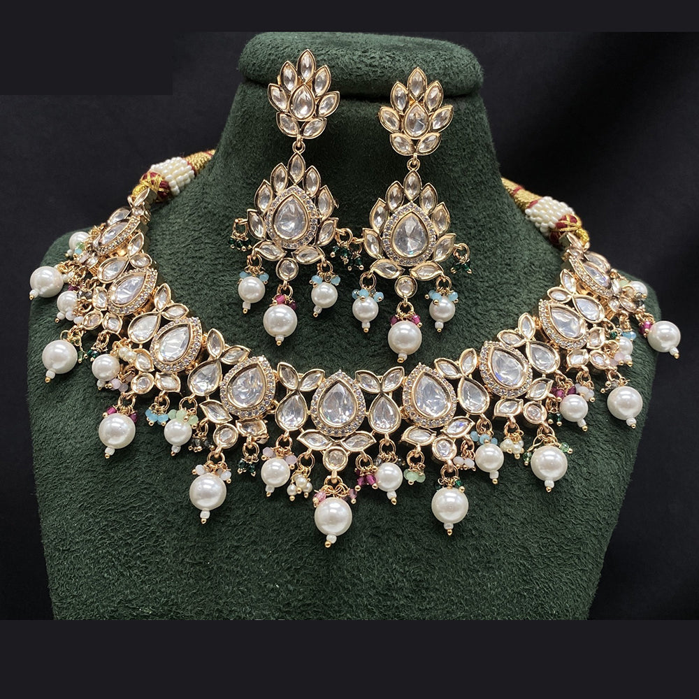 Royal Kundan Jewellery Grand Polki Kundan Stone Pearl And Beads Neckalce Set