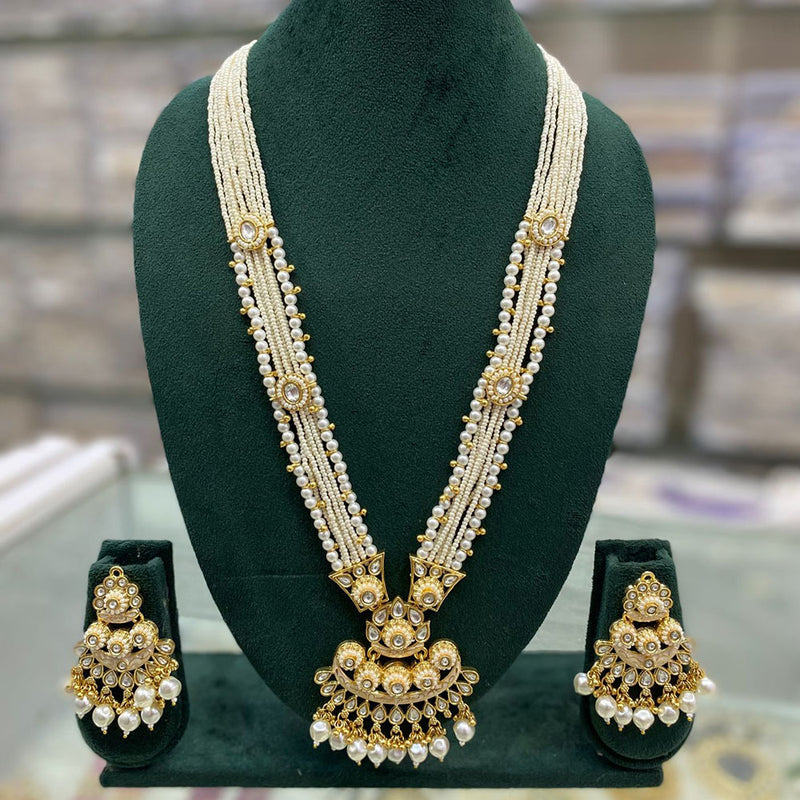 Stylofinds Gold Plated Kundan Stone And Beads Long Necklace Set