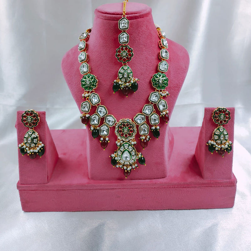 Stylofinds Gold Plated Crystal Stone And Beads Necklace Set