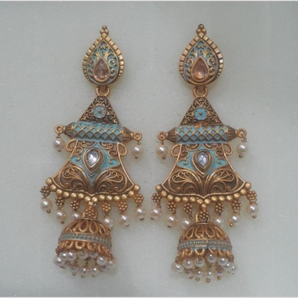 Infinity Jewels Gold Plated Crystal Stone And Meenakari Jhumki Earrings