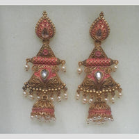 Infinity Jewels Gold Plated Crystal Stone And Meenakari Jhumki Earrings