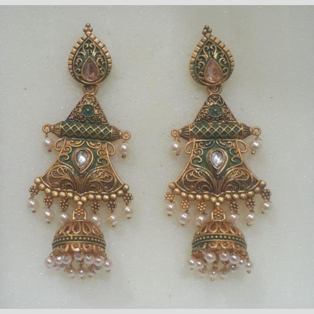 Infinity Jewels Gold Plated Crystal Stone And Meenakari Jhumki Earrings