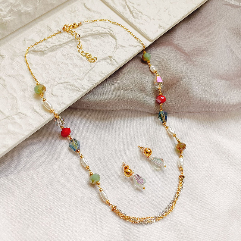 Jheel Jewels Gold Plated Pearl And Beads Multi Color Necklace Set (Assorted Design)