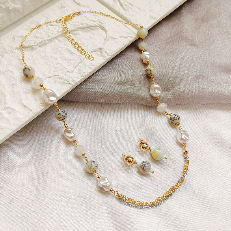 Jheel Jewels Gold Plated Pearl And Beads Multi Color Necklace Set (Assorted Design)