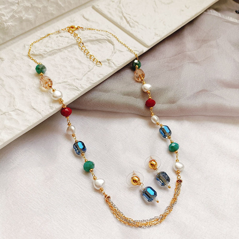 Jheel Jewels Gold Plated Pearl And Beads Multi Color Necklace Set (Assorted Design)