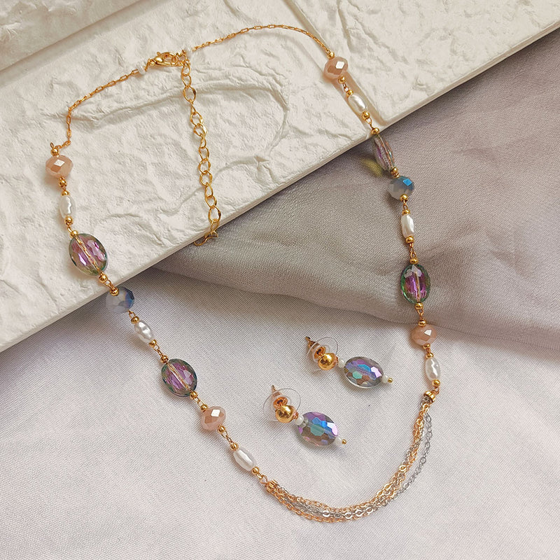 Jheel Jewels Gold Plated Pearl And Beads Multi Color Necklace Set (Assorted Design)