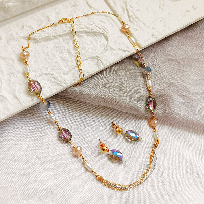 Jheel Jewels Gold Plated Pearl And Beads Multi Color Necklace Set (Assorted Design)