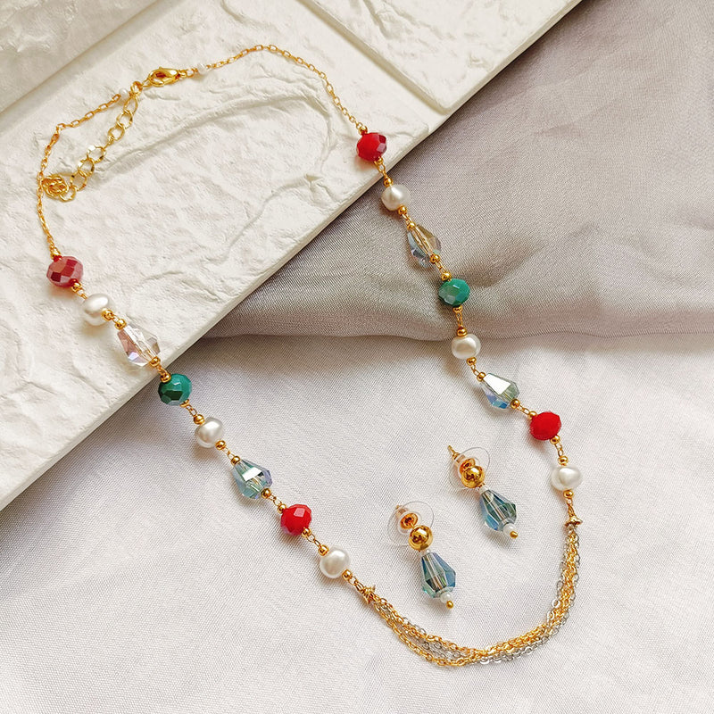 Jheel Jewels Gold Plated Pearl And Beads Multi Color Necklace Set (Assorted Design)