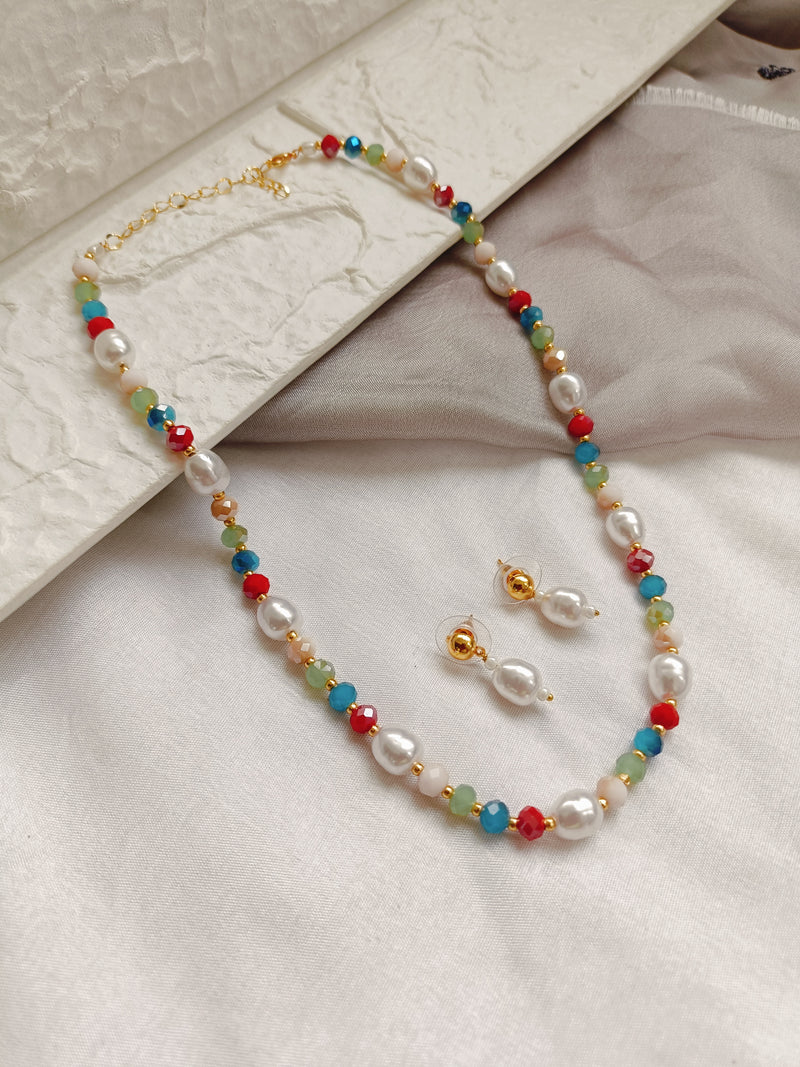 Jheel Jewels Gold Plated Pearl And Beads Multi Color Necklace Set (Assorted Design)