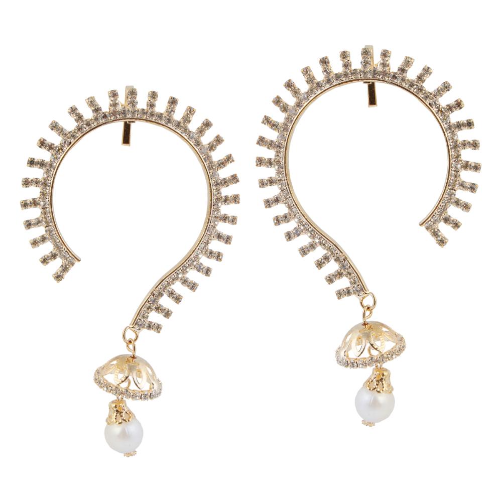 Hania Jewels Gold Plated Austrain Stone And Pearls Earcuff