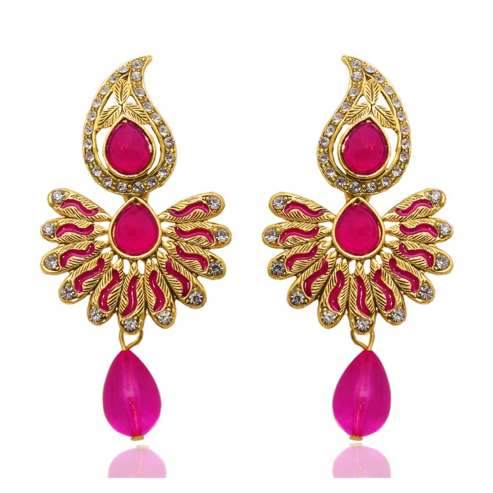 Hania Jewels Gold Plated Austrain Stone Meenakari Dangler Earrings