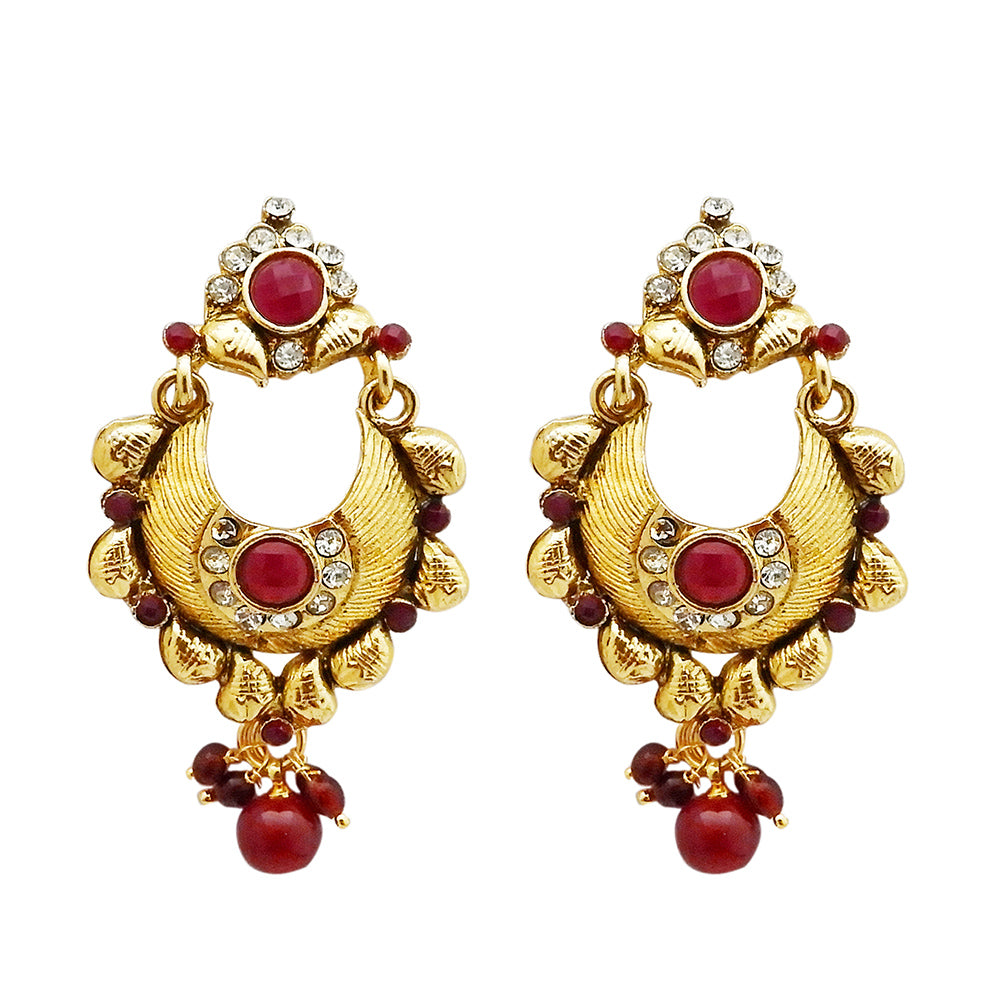 Hania Jewels Gold Plated Austrain Stone And Pearl Dangler Earrings