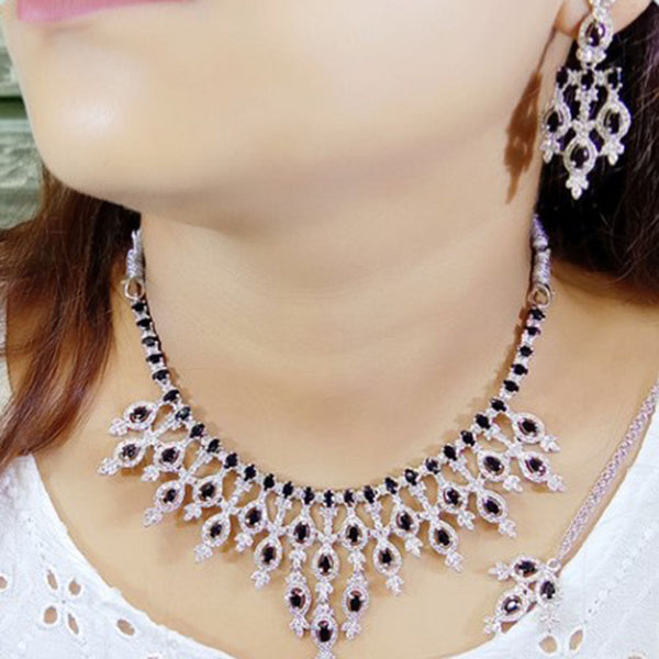 Beeji Creations Silver Plated American Diamonds Necklace Set