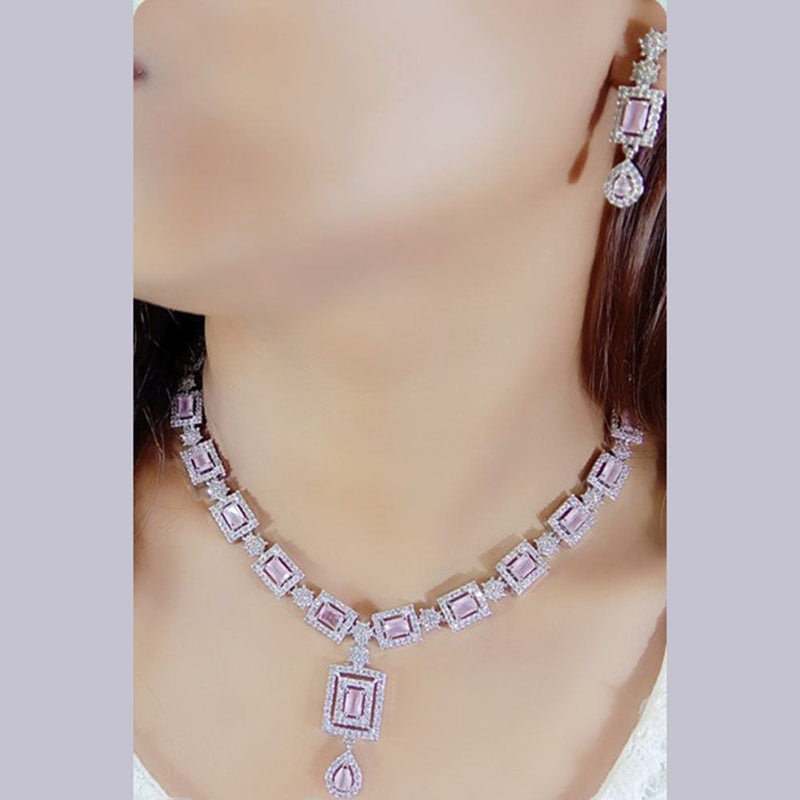 Beeji Creations Silver Plated American Diamonds Necklace Set