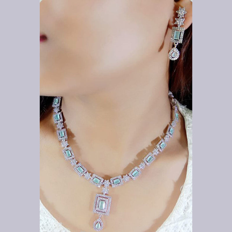 Beeji Creations Silver Plated American Diamonds Necklace Set