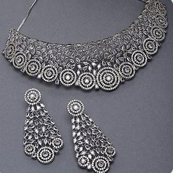 Beeji Creations Black Polish American Diamonds Necklace Set