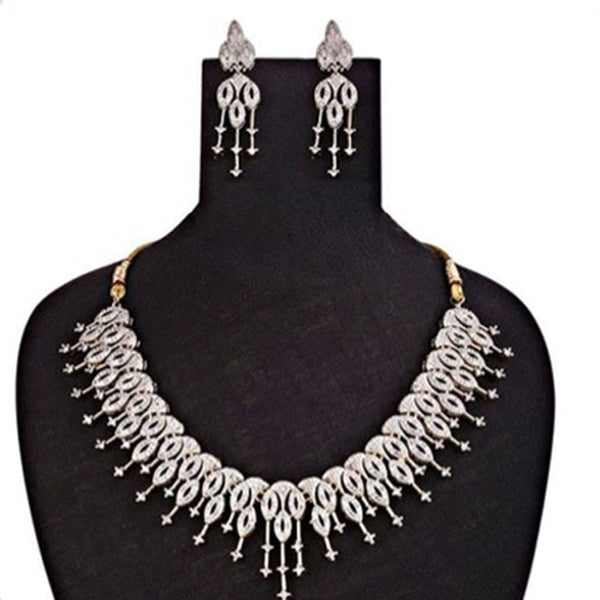 Beeji Creations Silver Plated American Diamonds Necklace Set