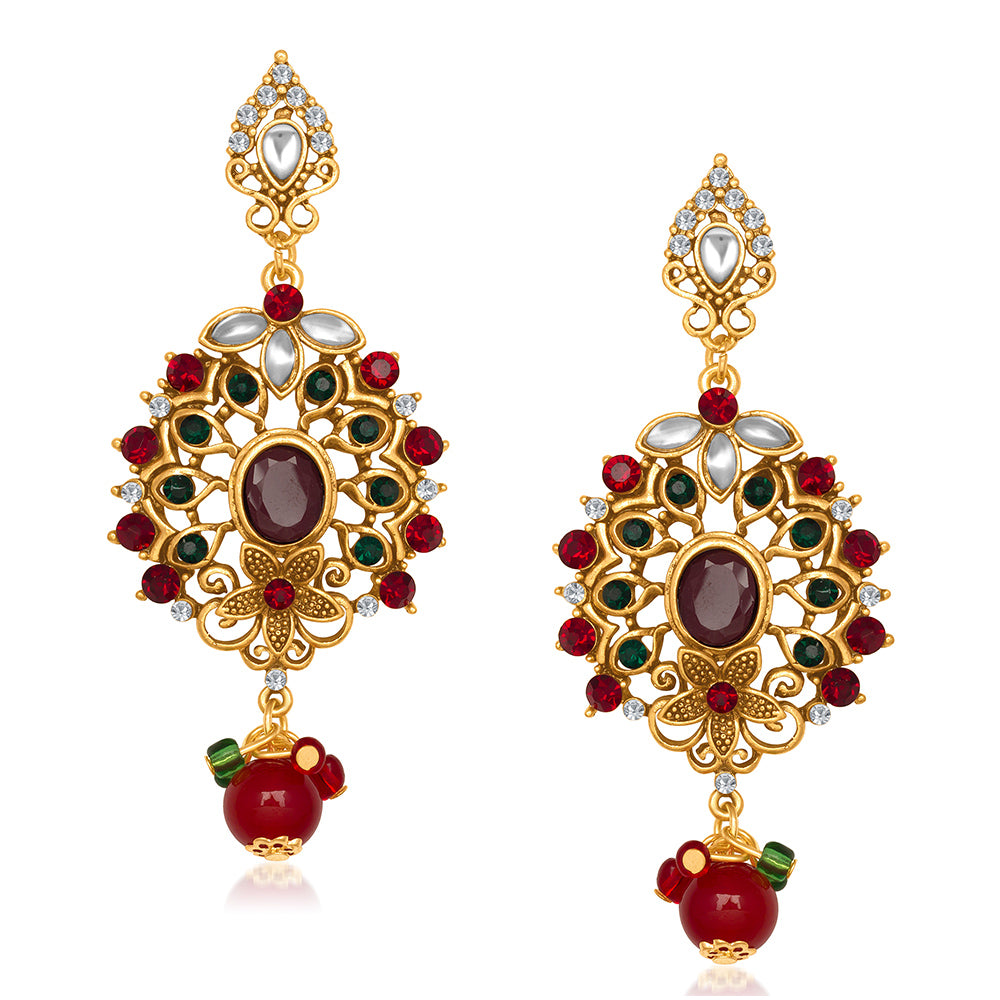 Hania Jewels Gold Plated Austrin Stone Dangler Earrings