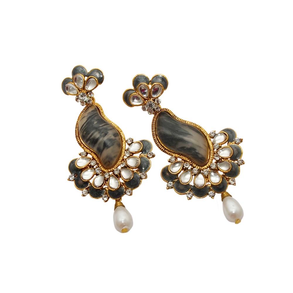 Hania Jewels Gold Plated Austrain And Kundan Stone Dangler Earrings
