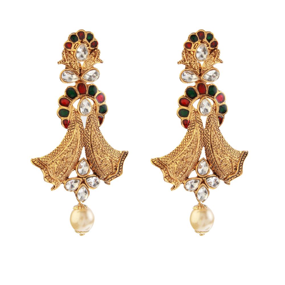 Hania Jewels Gold Plated Crystal Stone Dangler Earrings