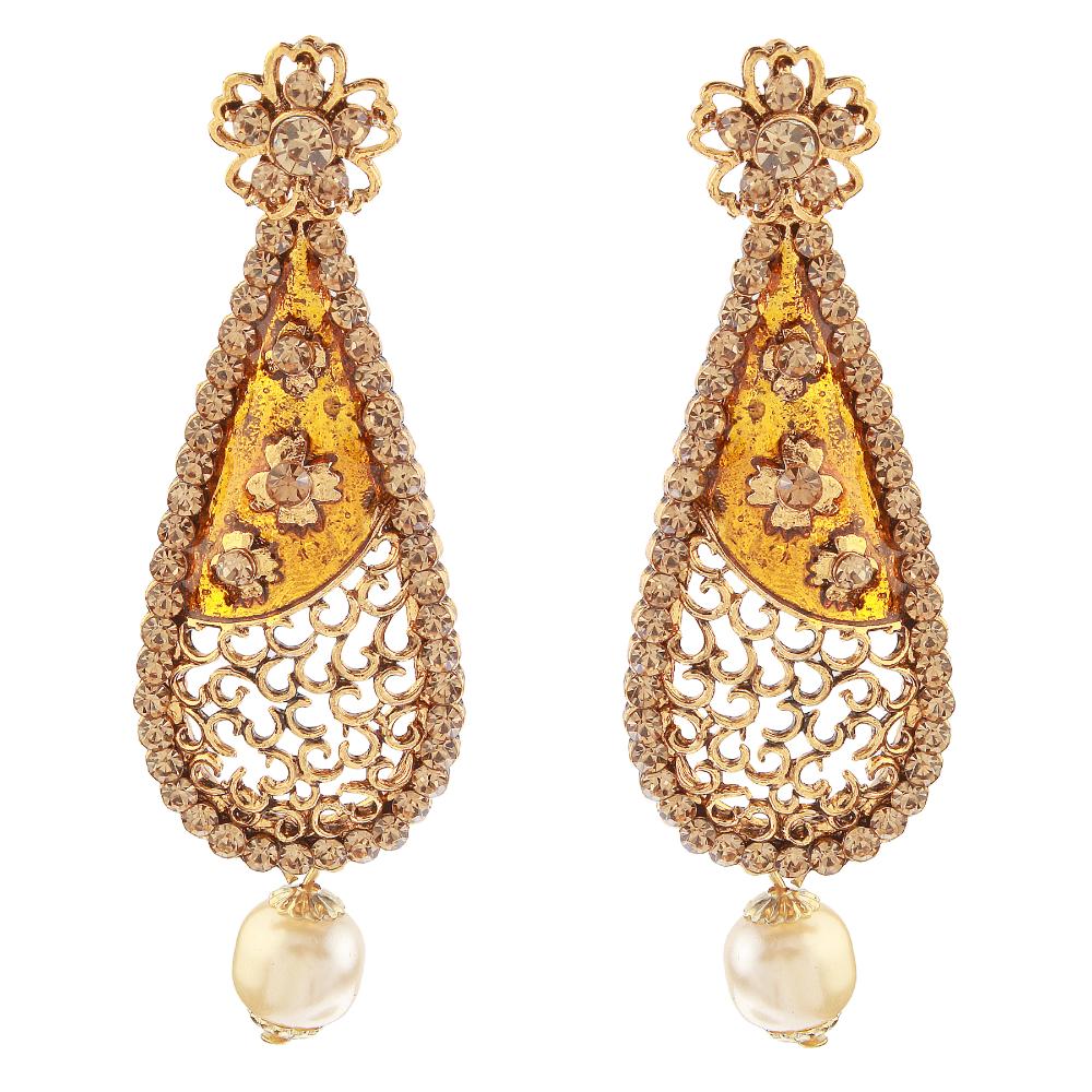 Hania Jewels Gold Plated Austrain Stone Dangler Earrings