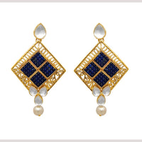 Hania Jewels Square Design Kundan and Pearl Drop Earrings