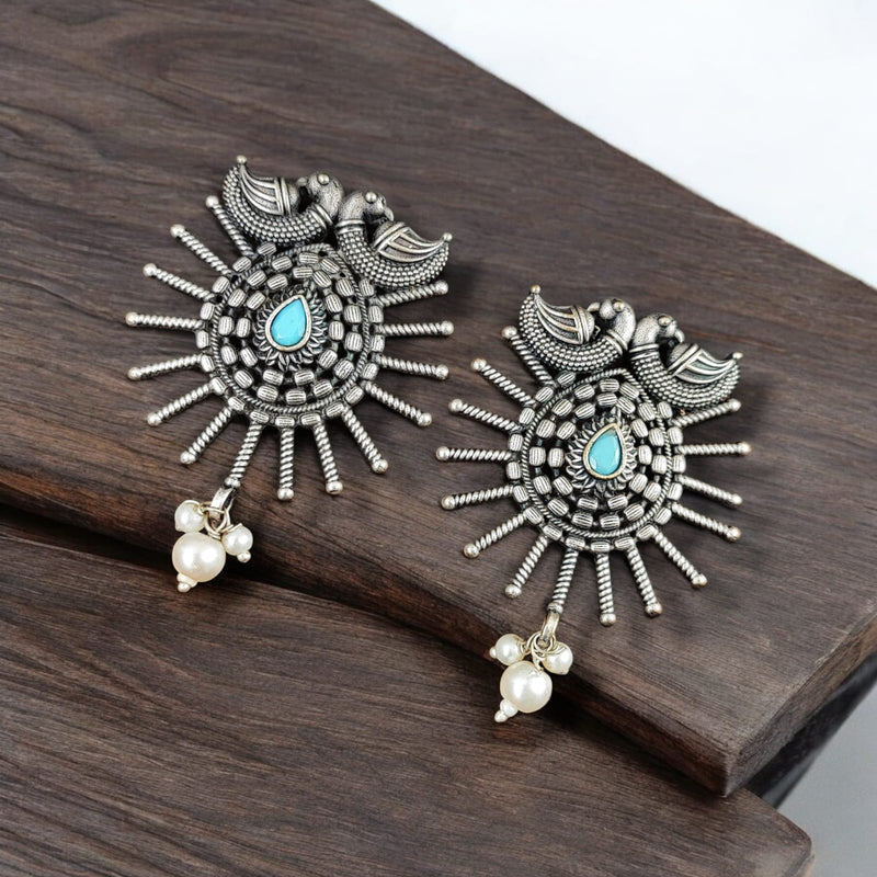 Maharani Jewels Oxidised Plated Pota Stone Stud Earrings