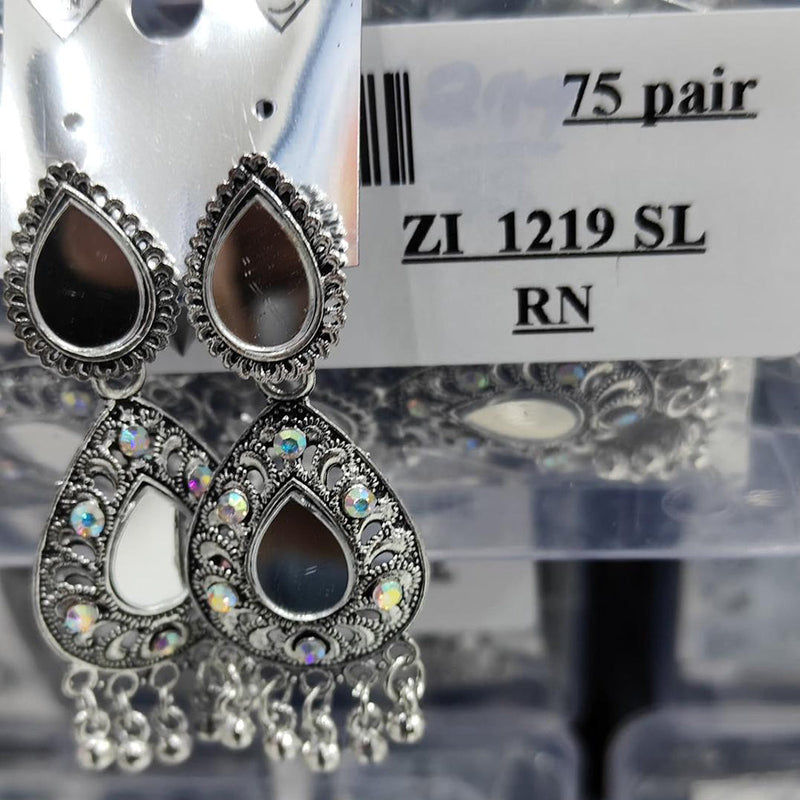 VM Imitation Oxidised Plated Austrian Stone And Mirror Ghungroo Dangler Earrings