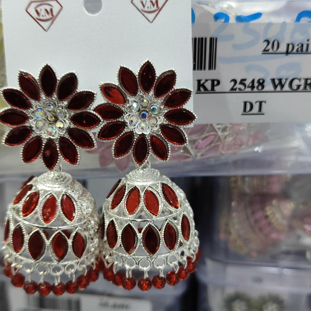 VM Imitation  Silver Plated Austrian Stone And Pearls Jhumki Earrings