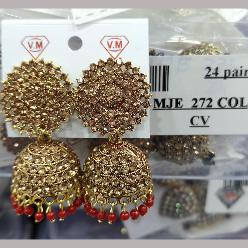 VM Imitation Gold Plated Austrian Stone And Pearls Jhumki Earrings