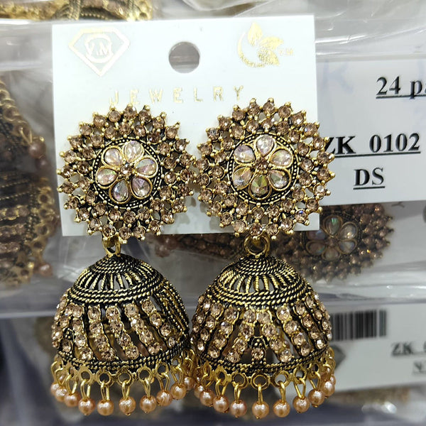 VM Imitation Gold Plated Austrian Stone And Pearls Jhumki Earrings