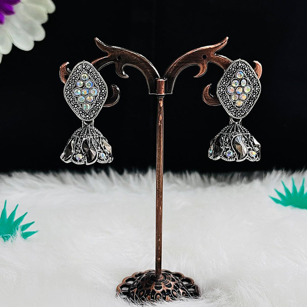 VM Imitation Ethnic Oxidised Plated Sparkling Austrian Stones Jhumki Earrings