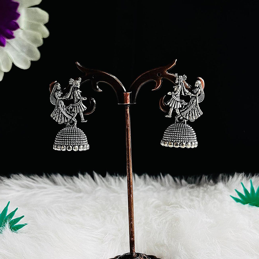 VM Imitation Oxidised Plated South Indian Style Temple Jhumki Earrings